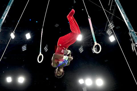 Frederick Richard performs during men's artistic gymnastics